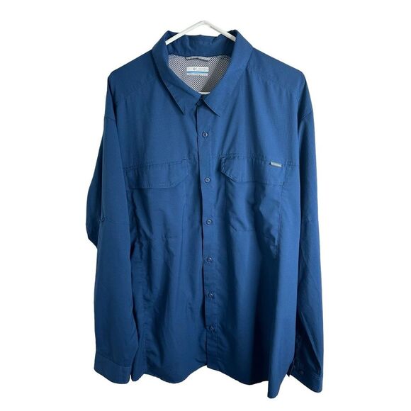 Columbia PFG Men's Shirt Button Down Roll Tab Sleeve Navy Blue Fishing S…‎ - Picture 1 of 11